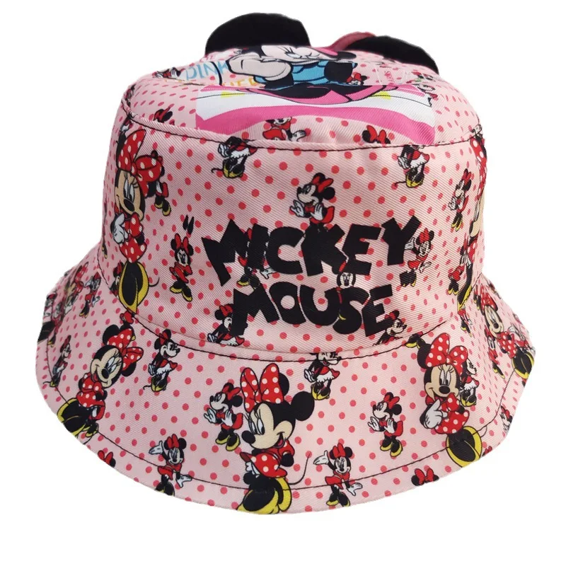 Summer Disney Minnie Mouse Bucket Hat Kawaii Panama Hat Baby Lovely Ear Fisherman Hat for Kid Beach Hats Children\'s Cap Gifts