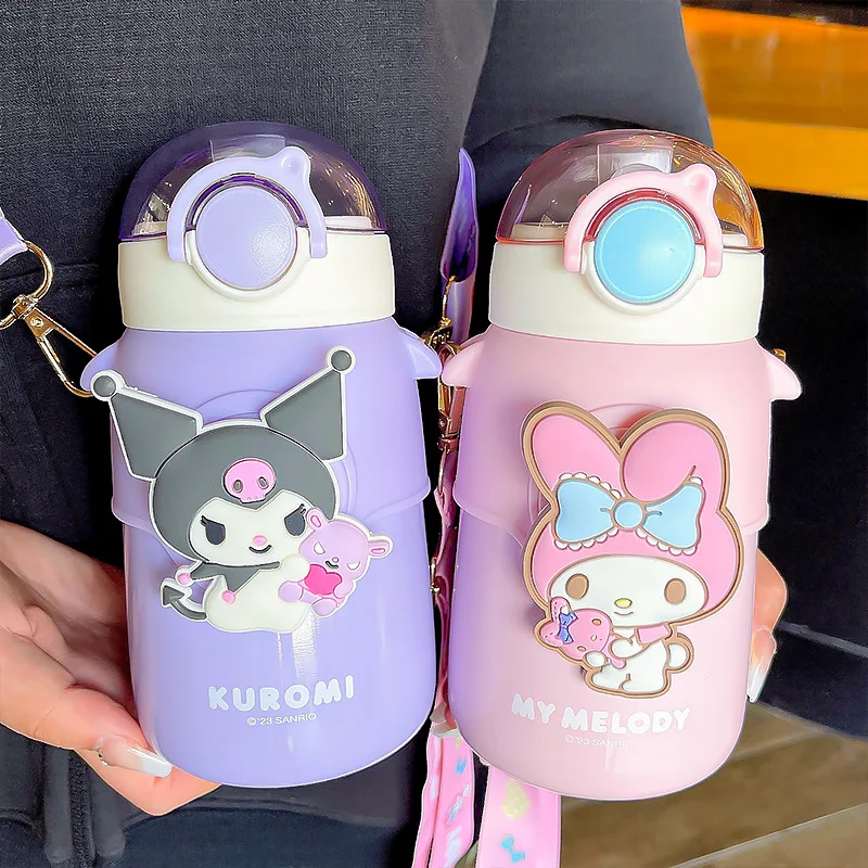 

570ml Sanrio Large Capacity Vacuum Flasks Cinnamoroll Kuromi My Melody Portable Straw Water Cup for Outdoor Sports Fitness