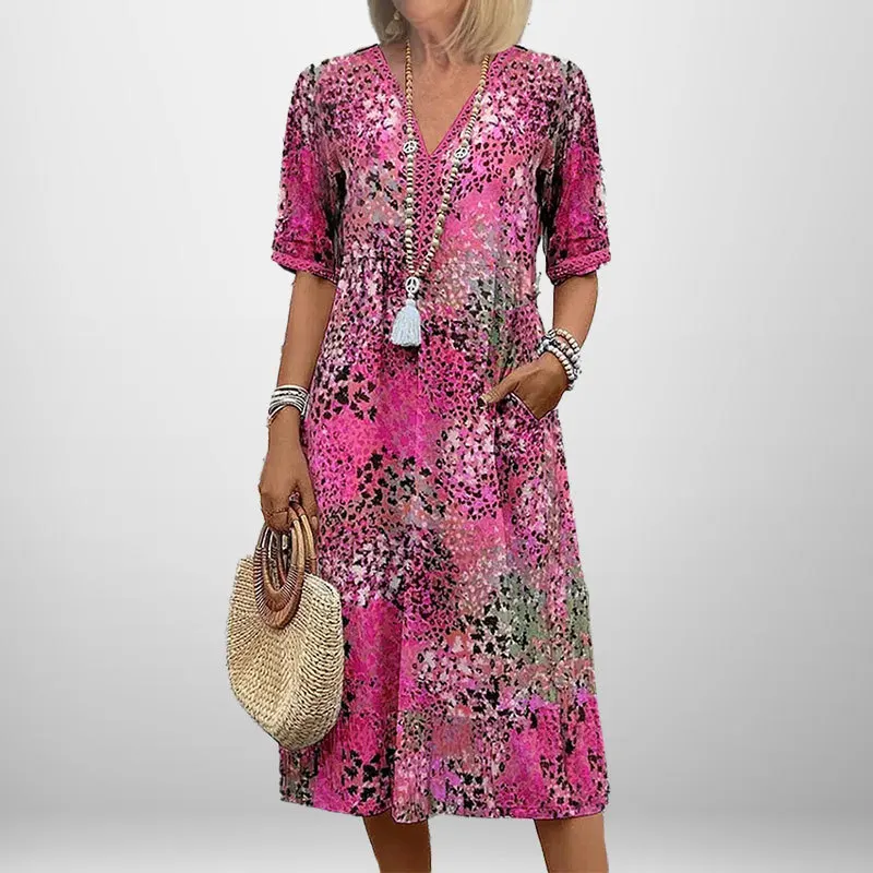 

TOY-Independent Fashion Women's Clothing2025Summer New Elegant Fashionable StylevCollar Printing Dress