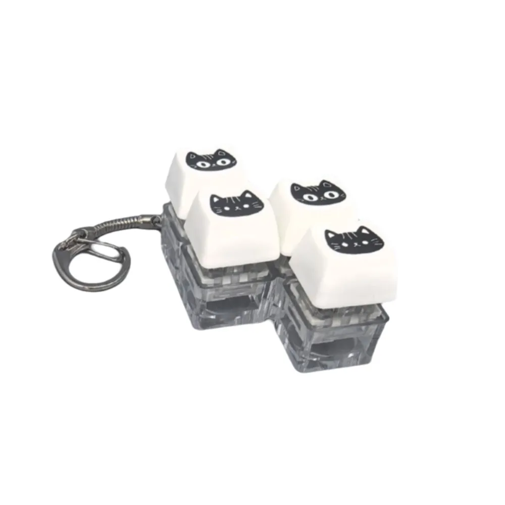 Glowing Black Cat Keyboard Key Chain Crispy Rebound Voice with Metal Buckle Clicker Fidgets Bag Charm Transparent Base