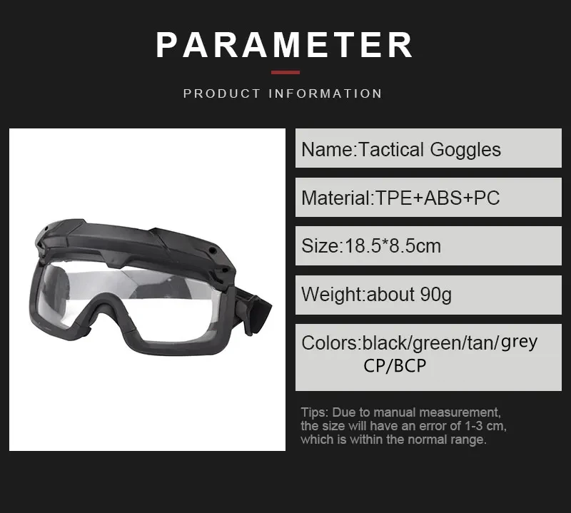Tactical Glasses 2 Modes Airsoft Goggles Riding Eye Protection for Hiking Paintball Hunting Shooting Eyewear for FAST Helmets