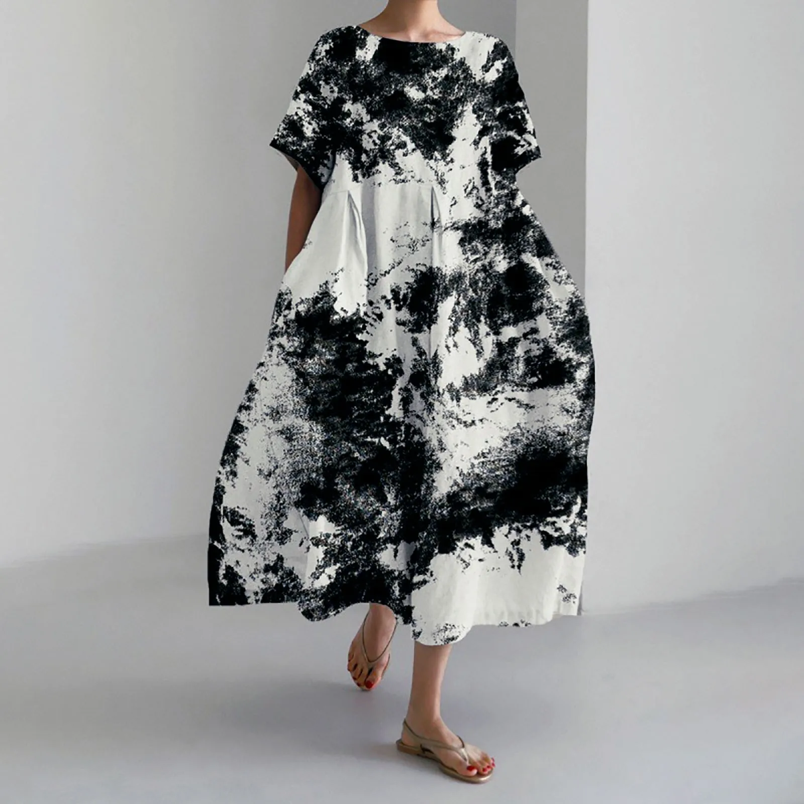 

Spring Summer Tie Dye Cotton Casual Printed Boho Long O Neck Vestidos Female Holiday Beachwear Vintage Elegant Dress