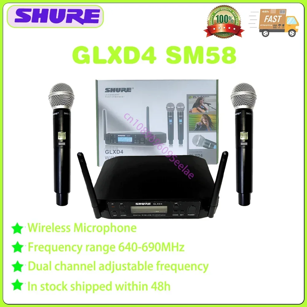 Shure GLXD4 SM58 Wireless 2 Handheld Microphone UHF Dynamic Professional Party Stage Karaoke Microphone 640-690MHz Wireless Mic