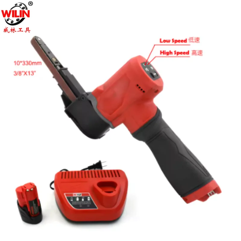 

3/8" 12V Battery Charging Cordless Belt Sander 10mm 330mm Polishing Tool For No Power High speed repair sheet metal deburring