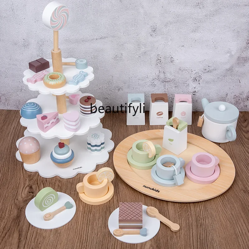 Dessert de maison de jeu pour enfants, dessert, thé de l'après-midi, crème glacée, jouet en bois, coffret cadeau