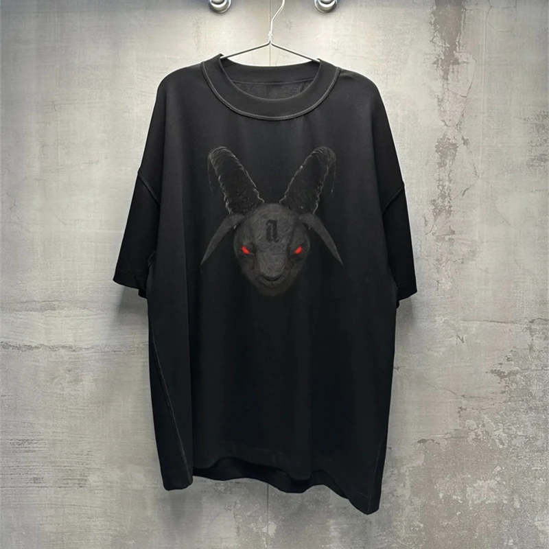 Arnodefrance Red Eyed Capricorn Goat Head Print ADF T Shirt 1:1 Top Quality Tees Vintage Loose Washed Streetwear T-shirts