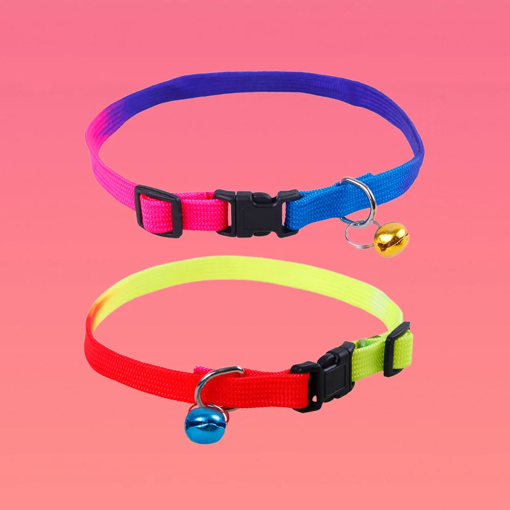 

2Pcs Rainbow Collar with Small Bell for Pet Cat Dog Adjustable Collar Personalized Collars for Your Pets (Random Color)