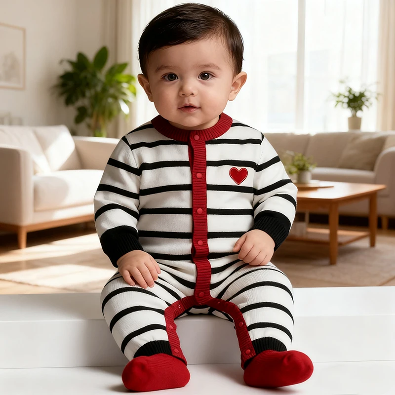 

Autumn Baby Knitting Romper Autumn Baby Heart Clothes Newborn Baby Single-breasted Clothes Knitted Romper Autumn Cute Sweater