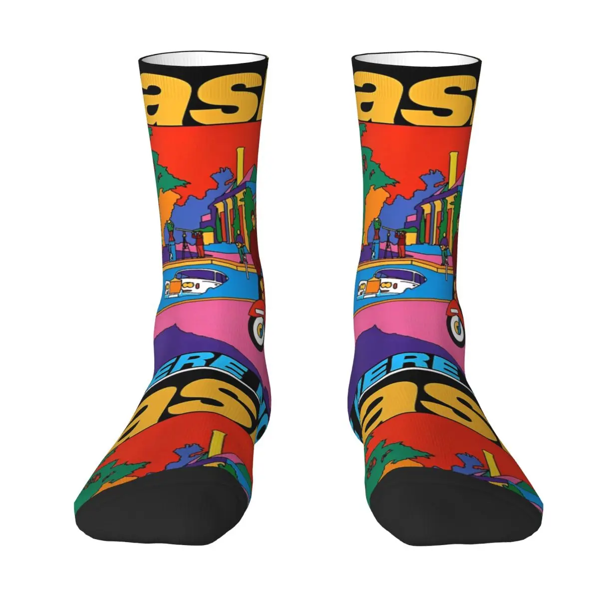 Be Here Now Illustration Rock Band Socks O-Oasis Fashion Stockings Winter Non Slip Adults Men Socks Soft Graphic Climbing Socks