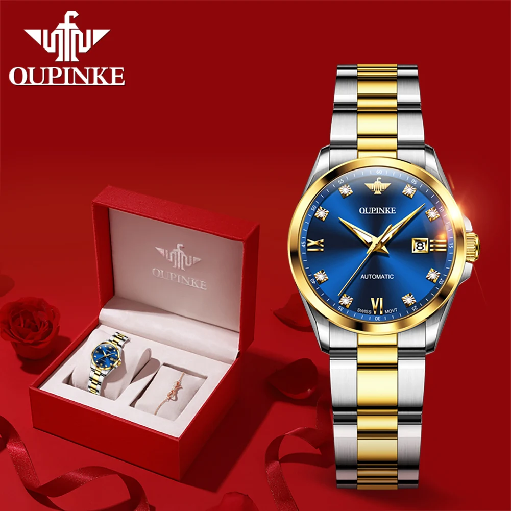OUPINKE 3199 Original Swiss Movement Automatic Mechanical Watch for Women High-end Luxury Elegant Real Diamond Ladies Wristwatch