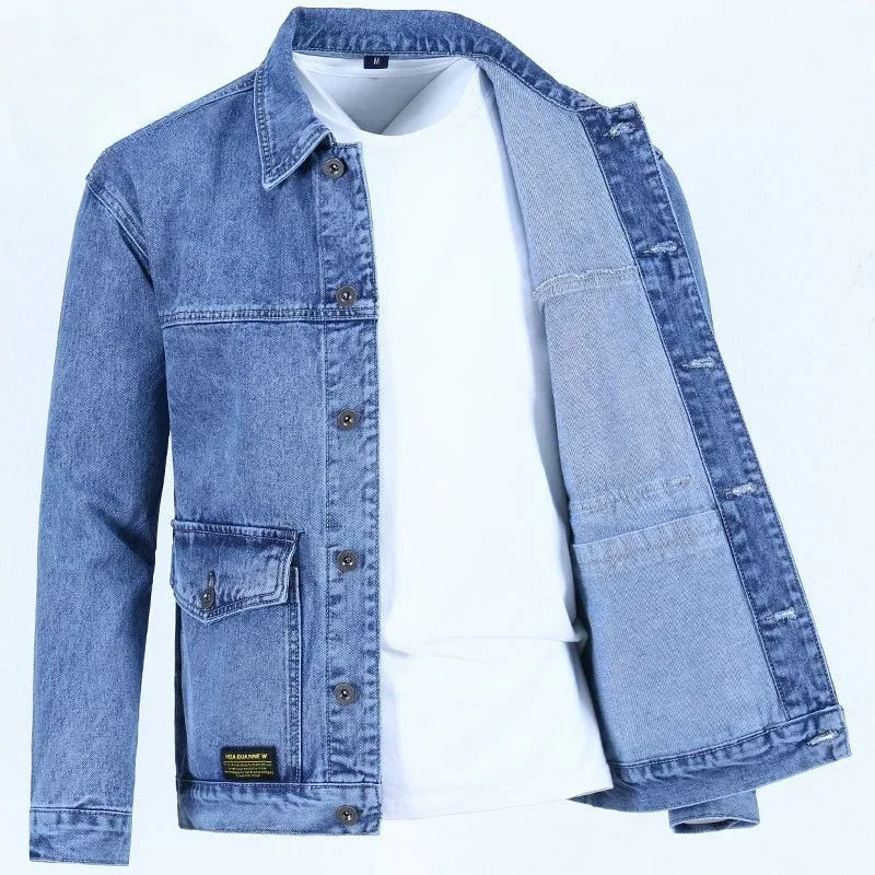 Mantel Jeans untuk pria kancing biru jaket Denim pria kargo harga rendah pakaian pria bermerek longgar satu potong musim dingin kebesaran Y2k