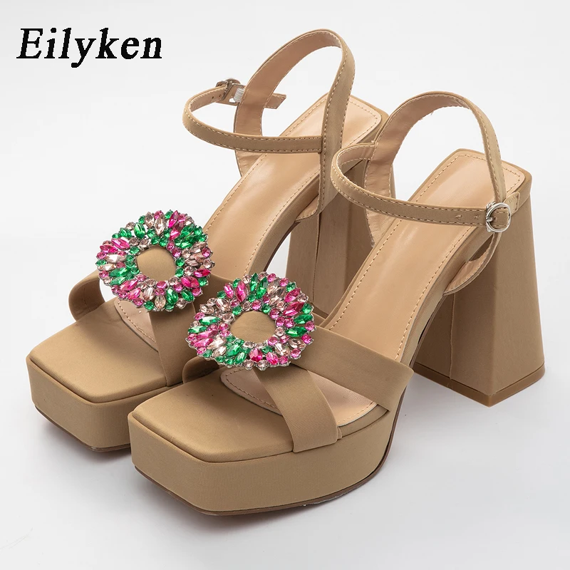 Eilyken Big Size 42 Elegant CRYSTAL Buckle Strap Women\'s Sandals Sexy Chunky Platform High Heeled Summer Shoes For Woman