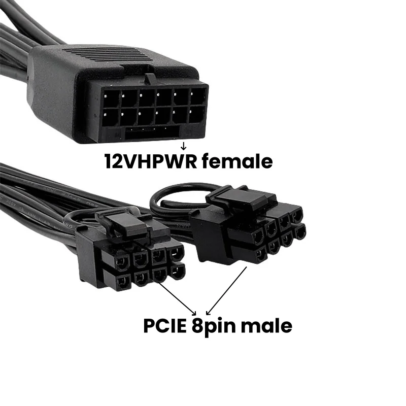 HXATech - 16AWG Wire PCIE5.0 12VHPWR Female to 2x8pin 6+2P PCIE Card Power Cable 12pin to 2x8pin Graphic Card Converter Cord