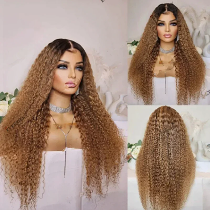 Parrucche anteriori in pizzo 26 pollici lunghi 180 densità Ombre bionde morbide per le donne ricci crespi con i capelli del bambino Glueless prepizzicate buona consistenza