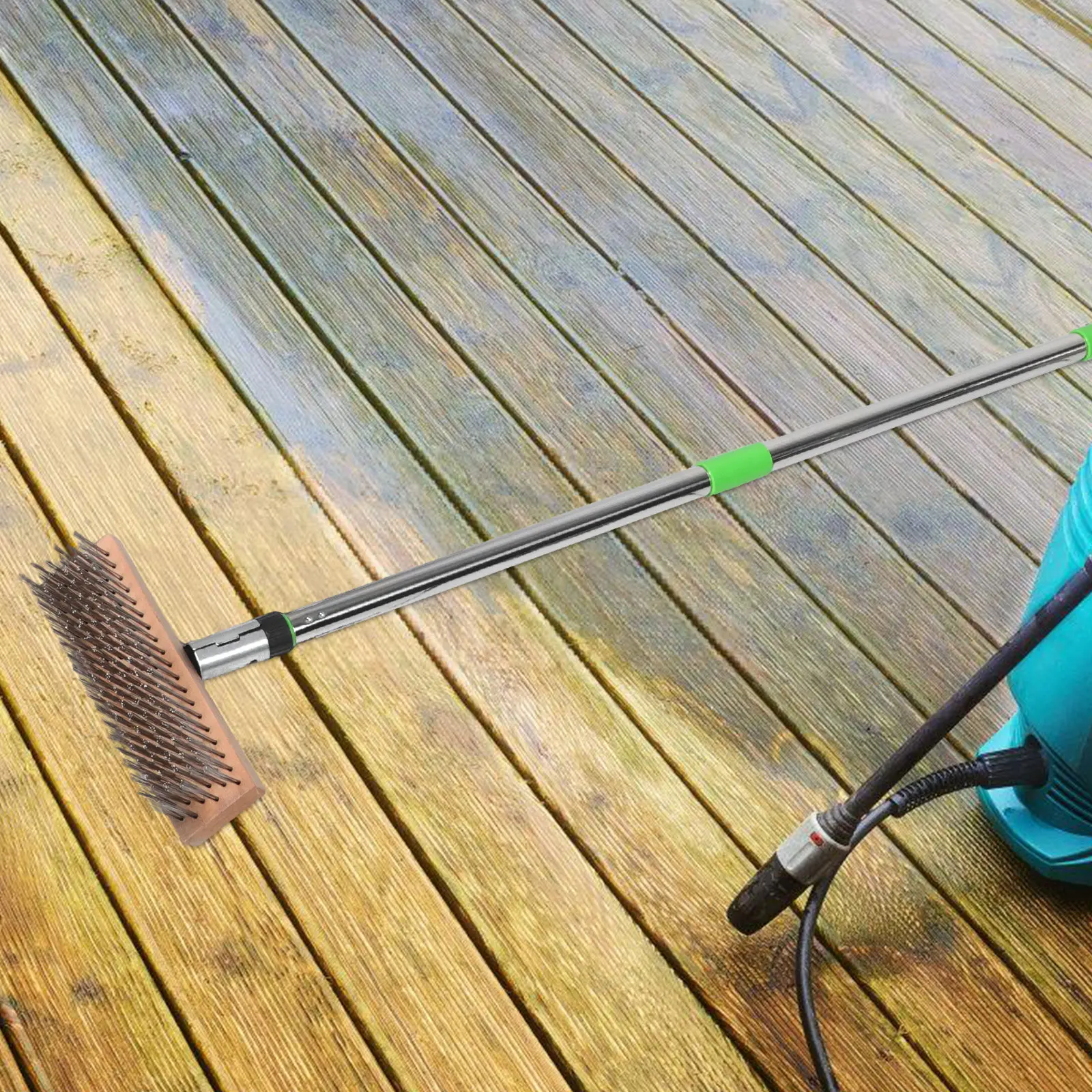 Stainless Steel Scrub Brush 1.2m Long Handle Heavy Duty Wire Bristle Pool Cleaning Brush for Concrete Patio Deck Moss Removal