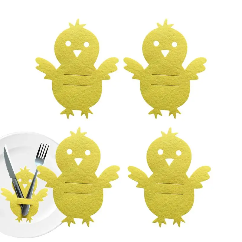 

Easter Chick Utensil Bags Chick Shape Cutlery Bag 4Pieces Cutlery Holder Utensil Sleeve Fork Tableware Silverware Holder Bag For
