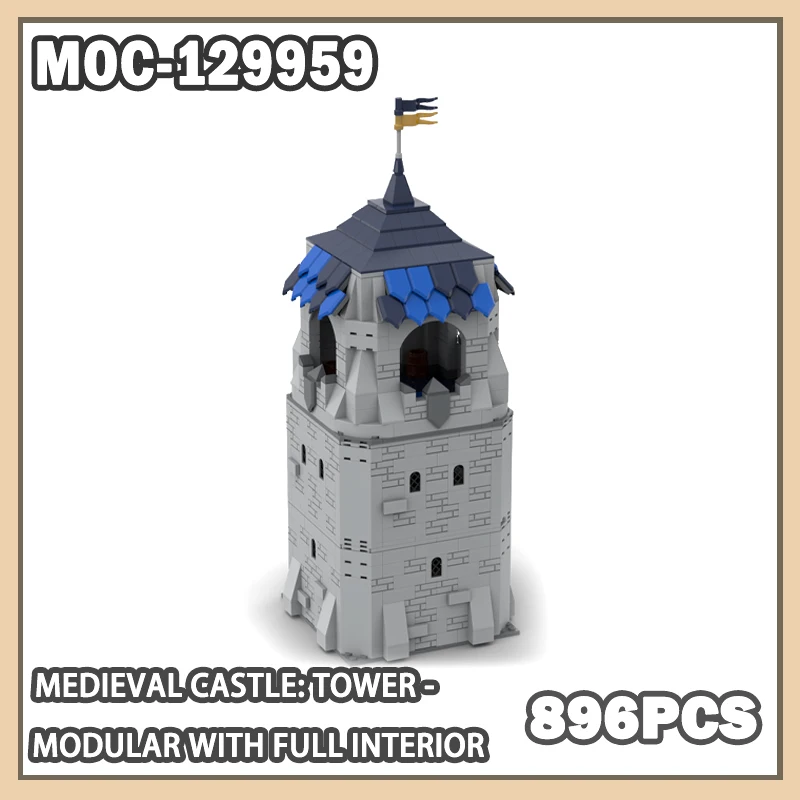 

MOC- 129959 Средневековый замок: башня - модульный с полным внутренним строительным блоком, набор моделей, креативные подарки, рождественские игрушки, 896 шт.