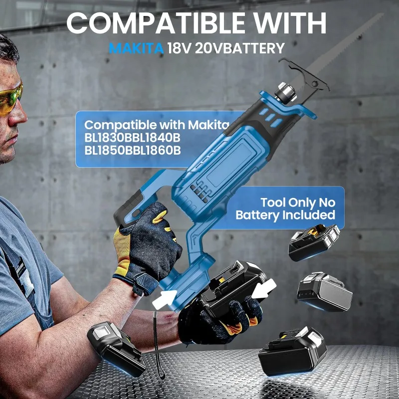 

【Premium】Brushless Cordless Reciprocating Saw For 18V Battery Variable Speed 3200 SPM Wood Metal Electric Saw With 4PCS Blades