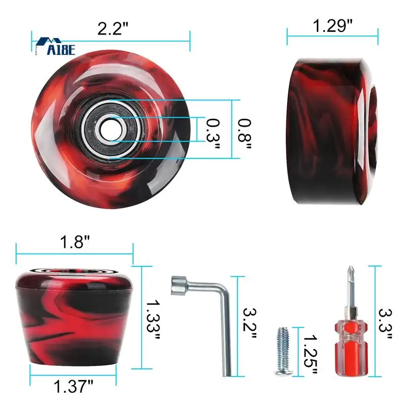 A18E-8 Pack LED Wheel Roller Skate Wheels With Bearings 32Mm X 58Mm Roller Skating Accessories
