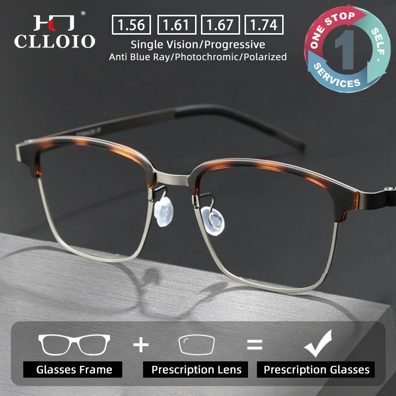 

CLLOIO Business Comfortable Titanium Screwless Prescription Glasses Anti Blue Light Myopia Glasses Progressive Reading Eyewear