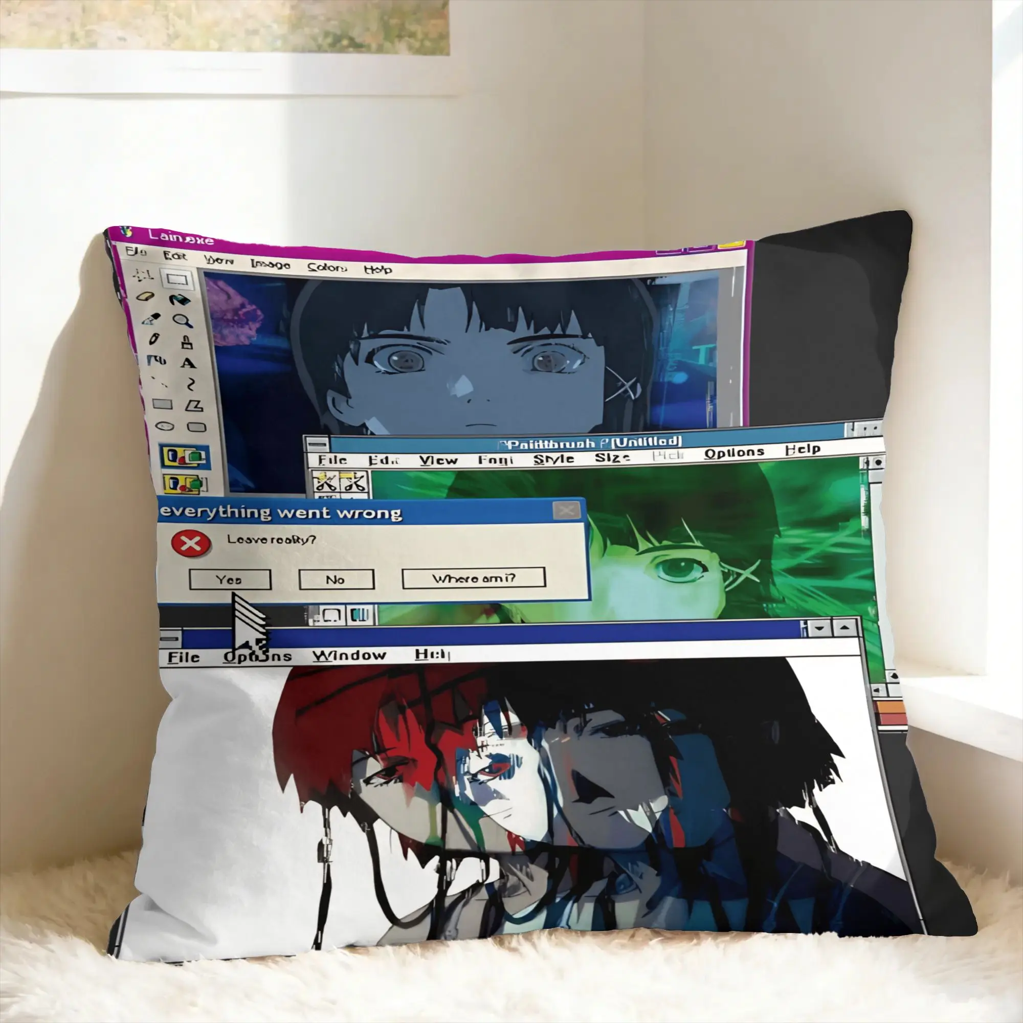 Pillow Cover Anime Serial Experiments Lain  Vintage Pillow Case For Living Room Sofa Pillowcases