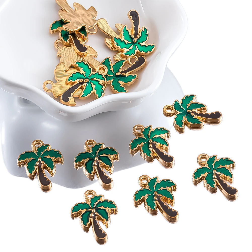 

10pcs Coconut Palm Tree shaped Dripping Oil Alloy Charm Pendant For DIY Necklace Earring Bracelet Beach Series Jewelry Accessory