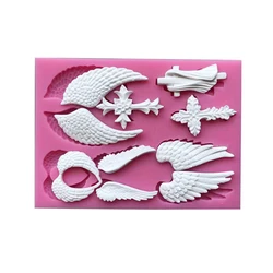 Moule de pâques en silicone en forme de croix et ailes d'ange, décoration de gâteau, style pop, strass, bougies en sucre, outils exécutifs