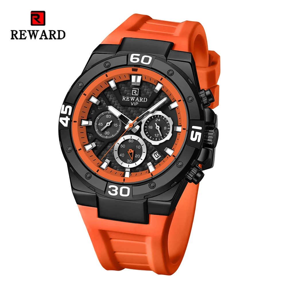 REWARD Moda Mens Relógios Quartz Analógico Silicone Strap Relógio De Pulso Data Impermeável Luminosa Chronograph Relógios Casuais para Homens