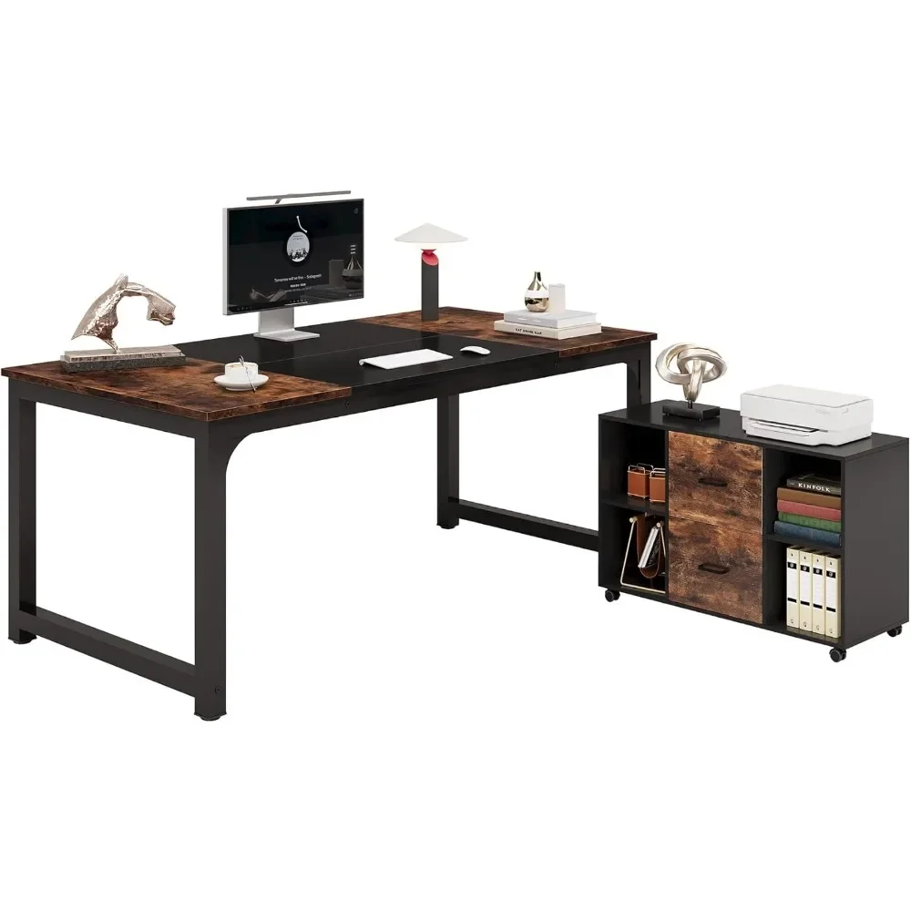 Biurko komputerowe w kształcie litery L o długości 63 cali z szafką na dokumenty 40 cali, biurko executive z mobilną szafką na dokumenty, nowoczesny zestaw mebli