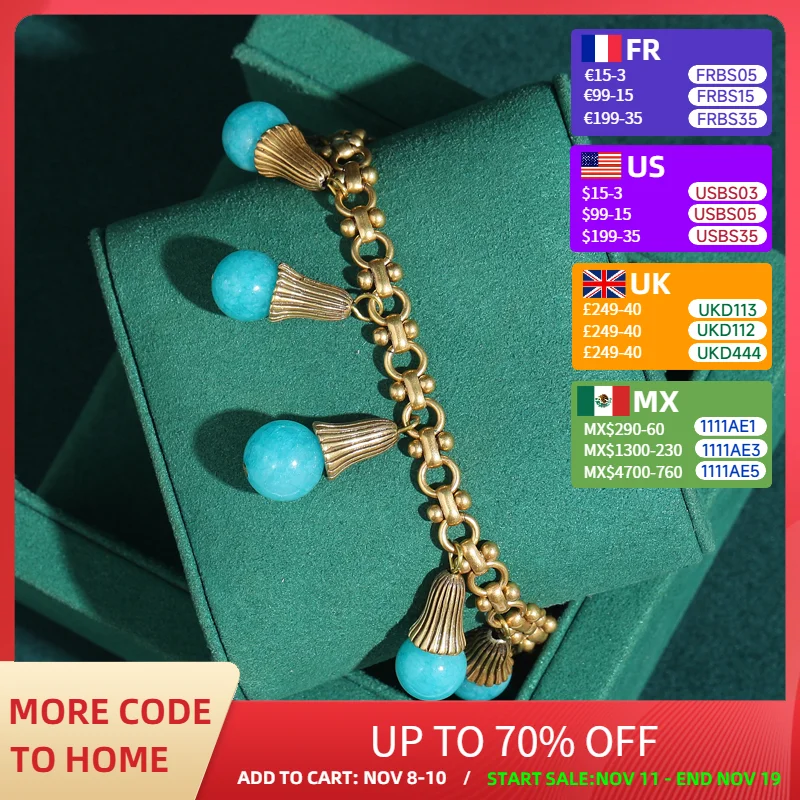 خمر الفيروز ضوء لمبة شرابة سوار 18 كيلو الذهب اللون الحجر الطبيعي الإسورة مجوهرات العتيقة اكسسوارات الرجعية للنساء