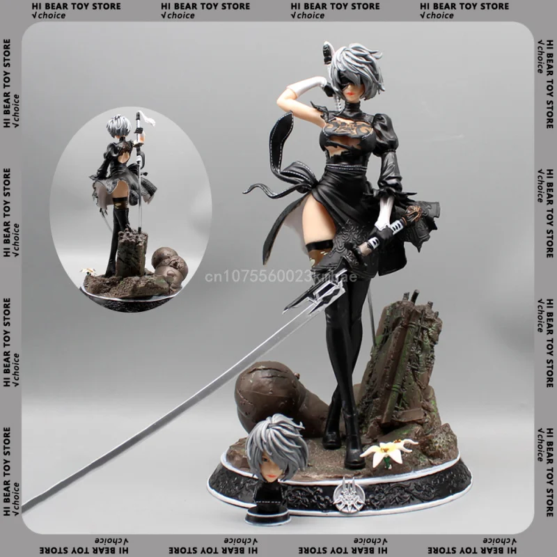 Nier Automata Figures Yorha No.2 Figure 33cm Pvc 2B Statue 2 Heads Action Figurine Collection Cars Ornament Hot Girls GK Gifts