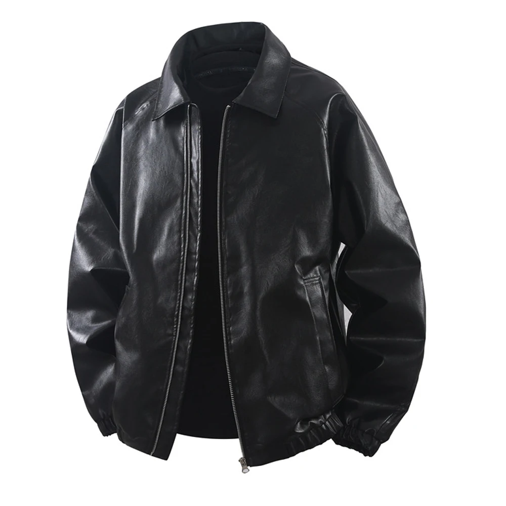 Spring Autumn Men's Cargo PU Leather Jackets Fashion Men Streetwear Motorcycle Coats Men Windbreaker Workwear Leather Jackets
