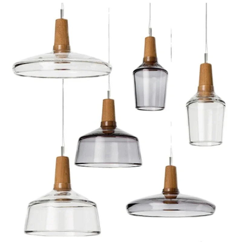 Luces colgantes de cristal Retro, decoración Industrial para Loft, lámpara colgante de madera moderna, luminaria de suspensión para accesorios de