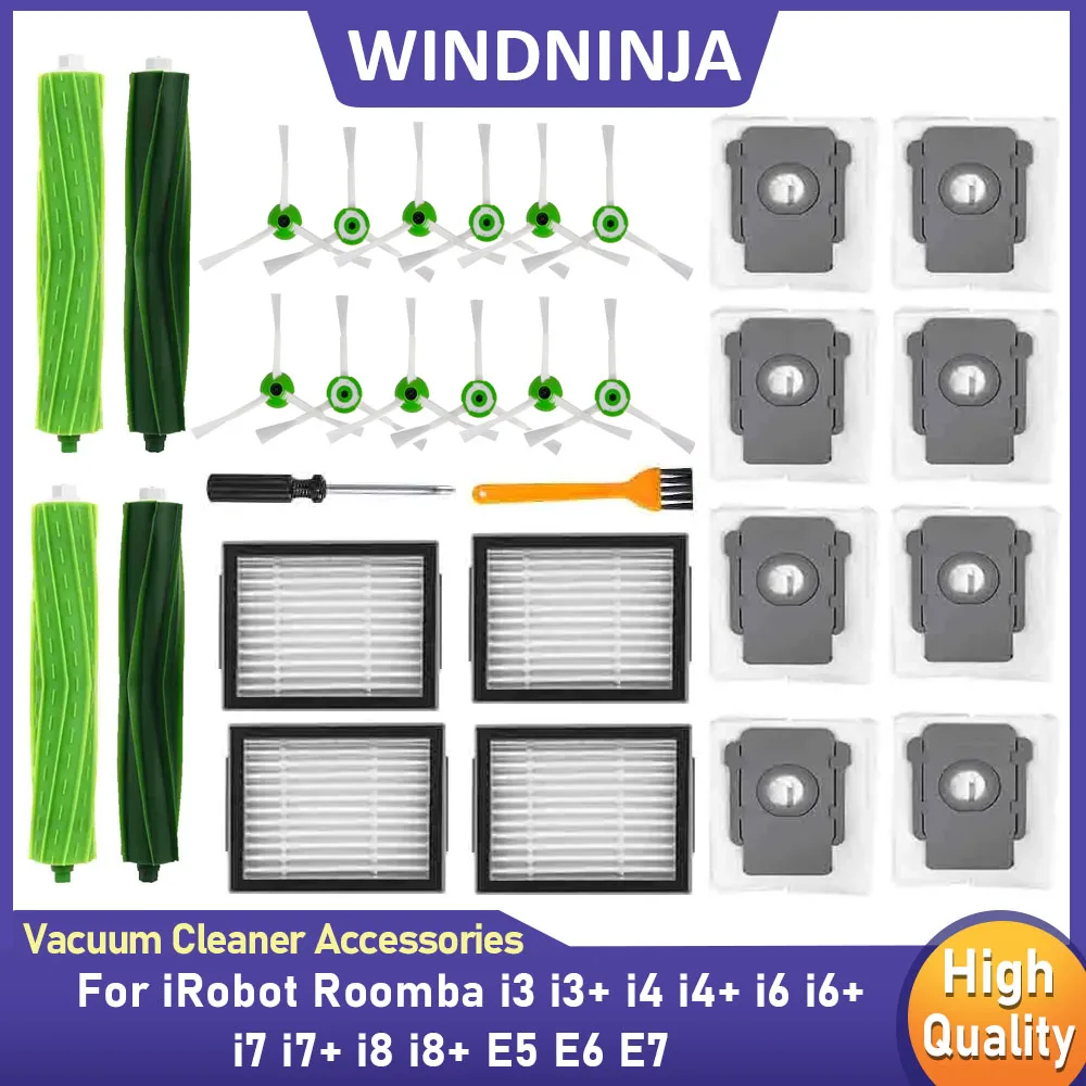 Für iRobot Roomba i3, i3+, i4, i4+, i6, i6+, i7, i7+, i8, i8+, E5, E6, E7 Roboterstaubsauger Staubbeutel, Hauptbürste, Seitenbürste, Filter