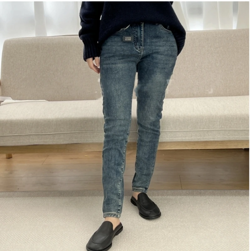 

25 Year New Retro Plush Tight and Slim High Waist Small Feet Nine Point Pencil Jeans