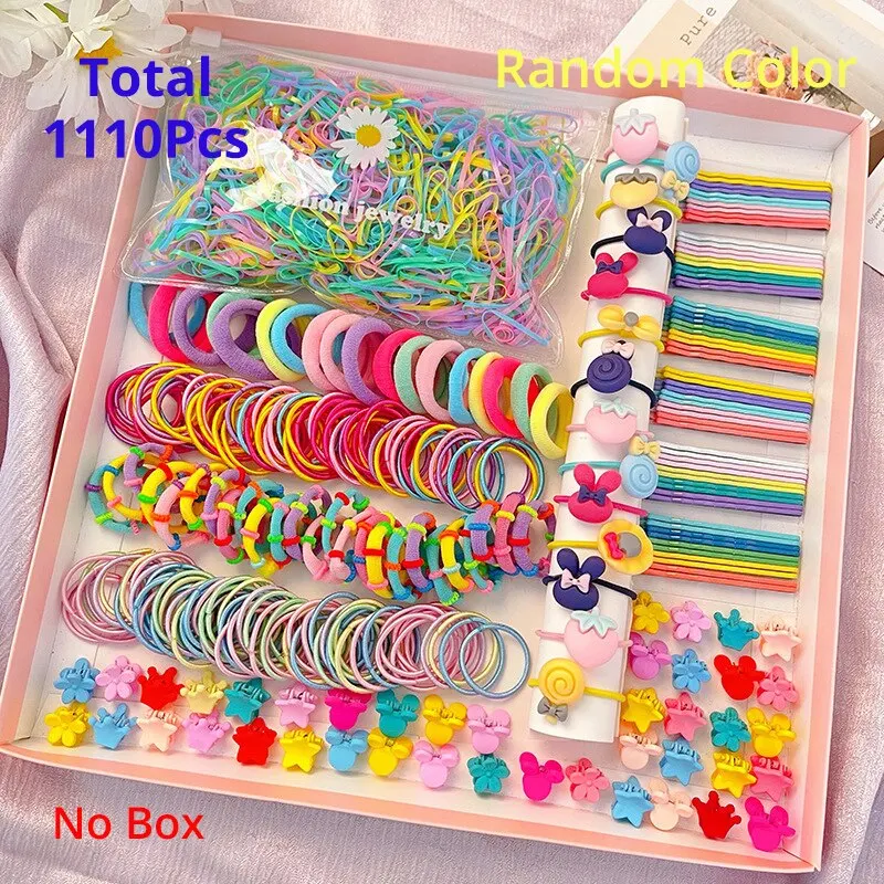 1110PCS Hair Accessories Set Hairstyle House Play Toy Girl Elastic Hair Bands Hairpins Flower Hair Claws Hair Ties