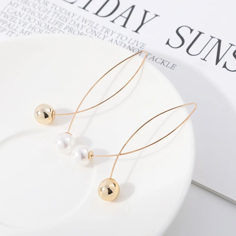 New Pearl Ball Pendants Dangle Earrings Round Metal Drop Women Earrings Cross Wire Fish Shaped Earrings Charming Ear Jewelry