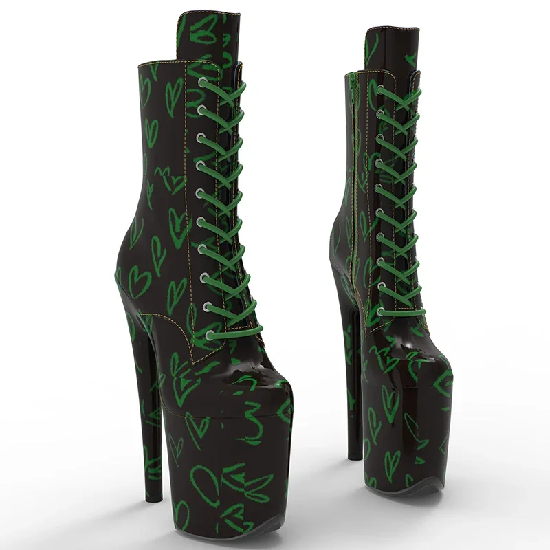 Leecabe mais novo 20cm/8cm patente pu amor stripper salto alto botas plataforma bota de dança pólo