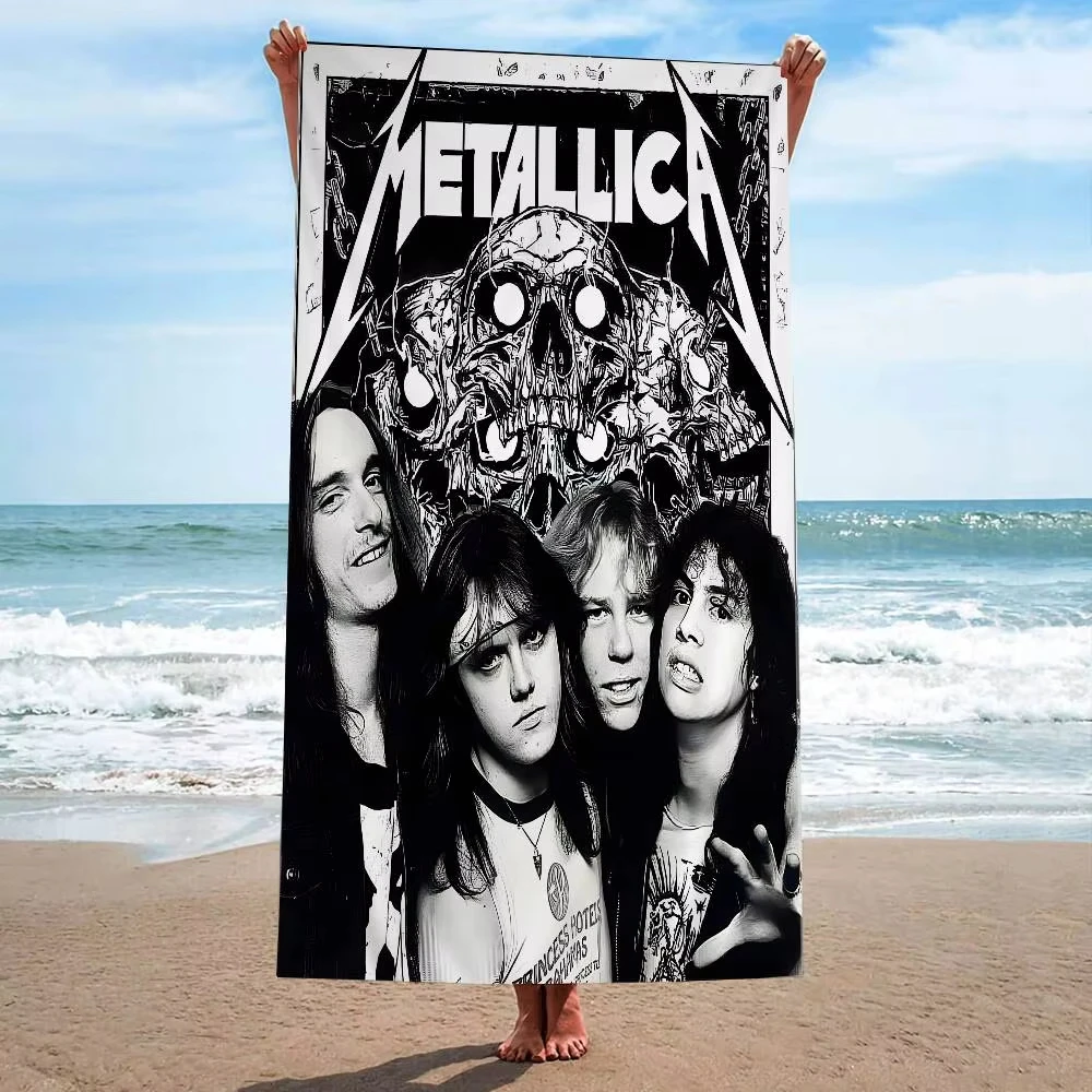 1pc M-Metallica Vintage Band Photo Skull Art Beach Towel Microfiber Soft Quick Dry Heavy Metal Print Bath Towel Swimming Outdoor