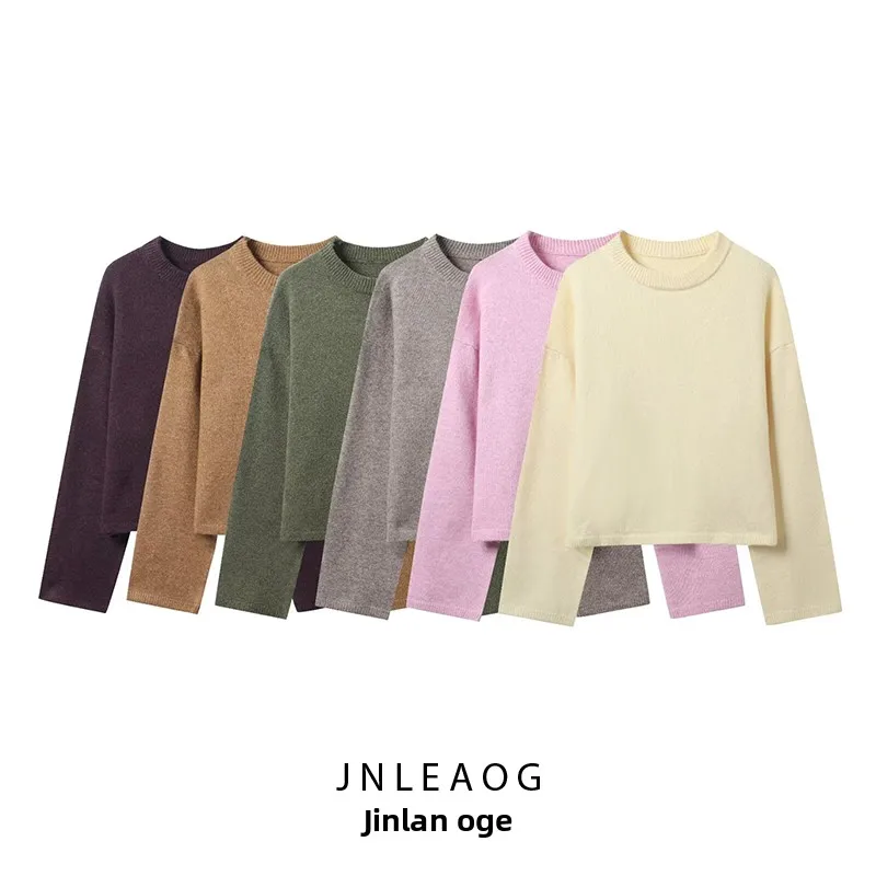 

Модный однотонный вязаный свитер для женщин, повседневный универсальный дизайн, осеннее новое поступление, длинное свекло из полиэфирного волокна, круглый...