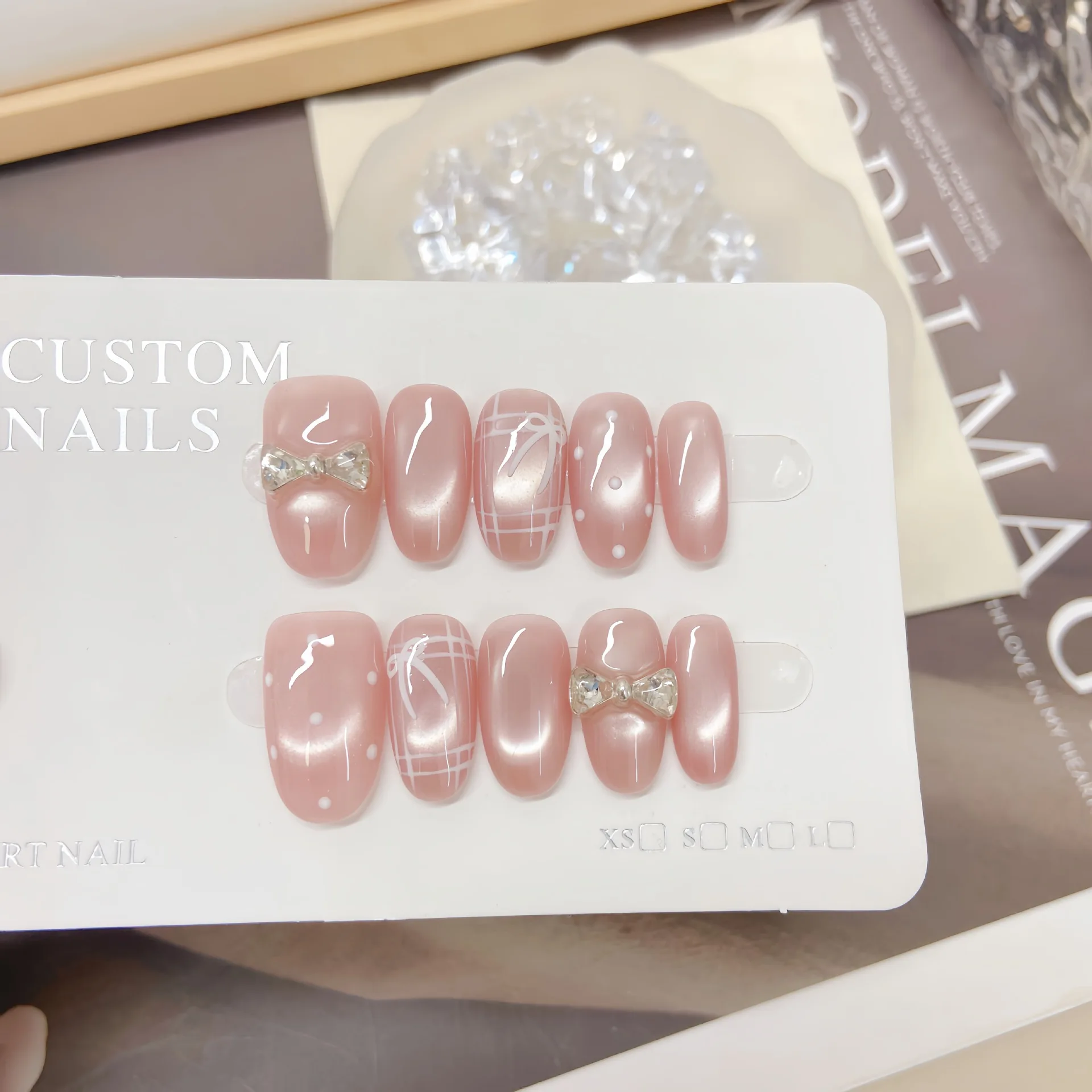 10 pièces à la main oeil de chat papillon diamant presse sur ongles Ellipse ongles conception pour les filles fête et Art d'été