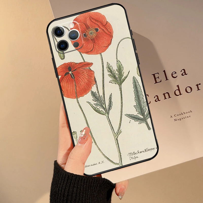 Botanical Drawings Flowers Phone Case For iPhone 15 14 16 Pro Max 13 12 Mini 11 16 Pro Max XS X XR Plus Cover