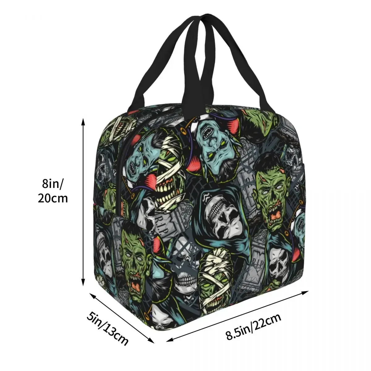 Borsa termica per il pranzo isolata Vintage di Halloween borsa termica riutilizzabile Ghost smorfia Zombie Horror Tote Lunch Box ad alta capacità