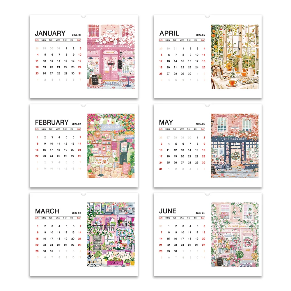 1pc 2026 Hanging Calendar, Floral Design, 12 Unique Illustrations, Monthly Plan, Perfect Gift for Birthdays, Christmas, New Year