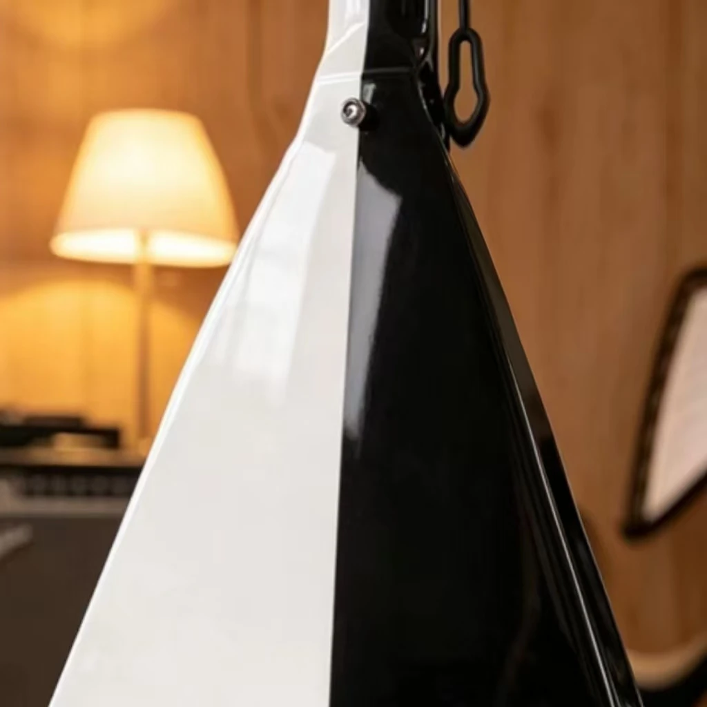 Black And White Special Shape Electric Guitar, HH Pickups, Fixed Bridge, Solid Wood Body, Unique Appearance, for Heavy Metal Rock Practice & Stage Performance, Musical Instrument Gift