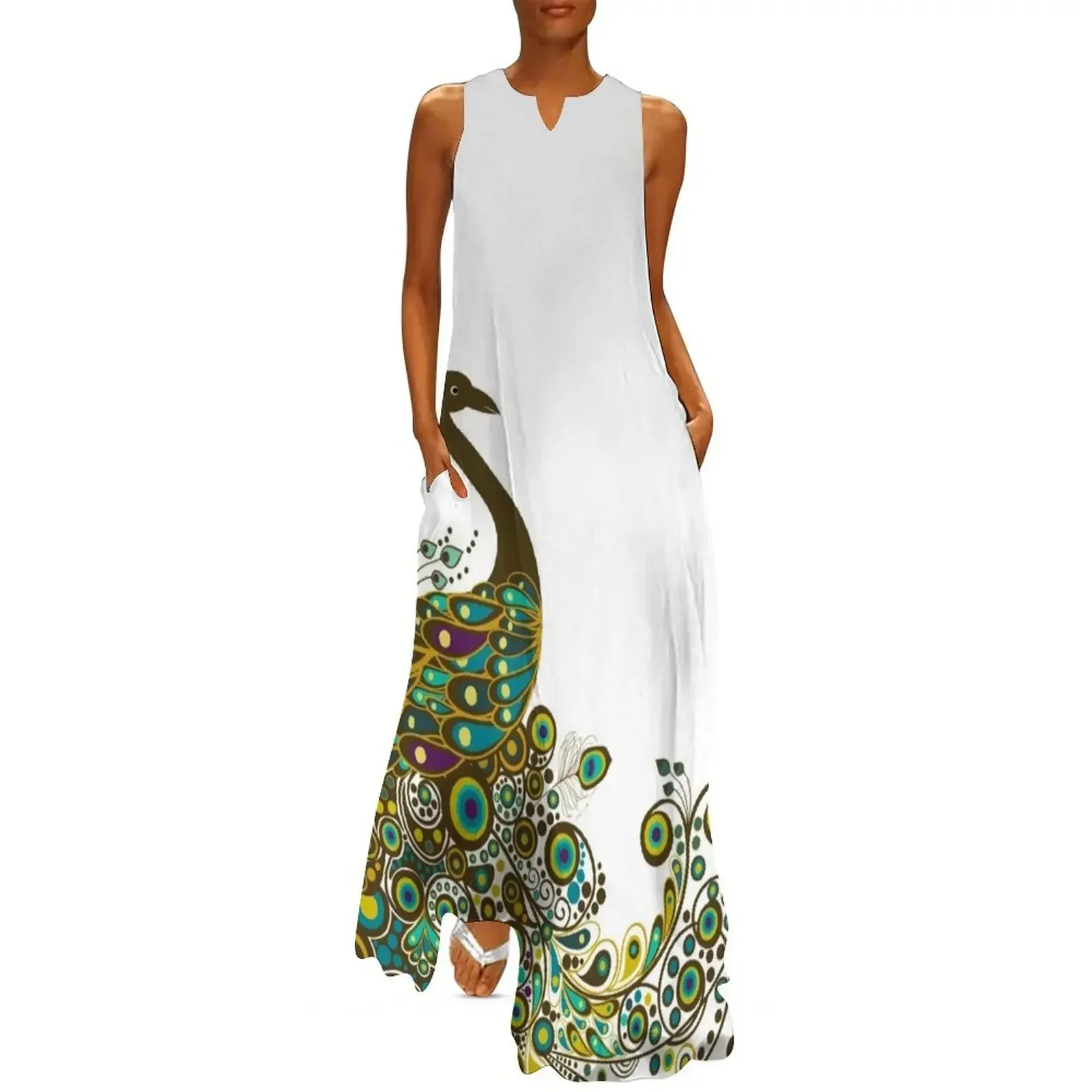 

Angel-Peacock Long Dress evening dress ladies Clothing long sleeve dresses bandage dress