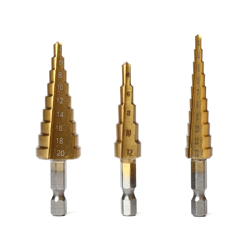 

woodworking drill bits, reaming, groove pulling set tools. Titanium plated stepped drill bits, serrated drill bits