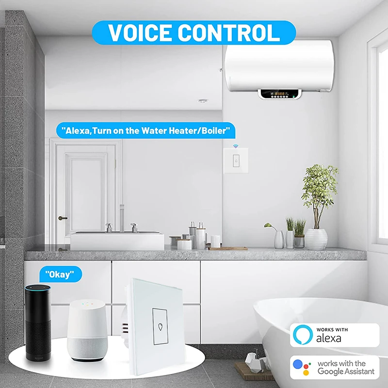 WiFi 4400w Boiler Smart Switch Touch Water Heater Switch Tuya Voice Timer Remote Control Overload Protection Energy Monitor EU