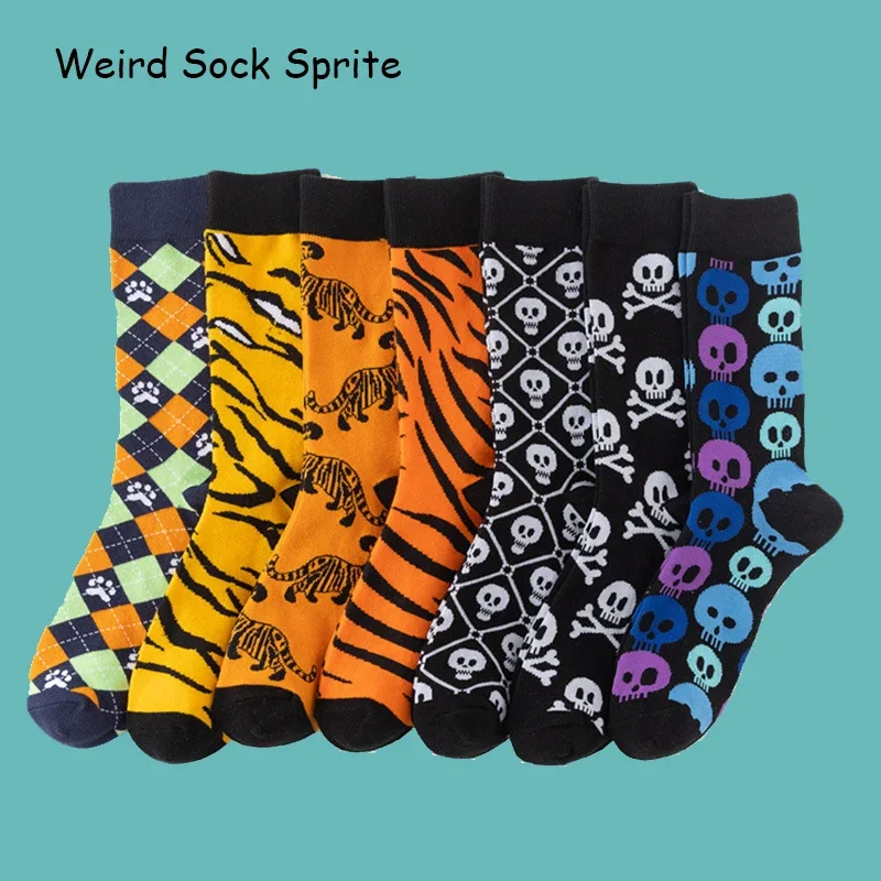 Cotton leopard print socks cartoon personality animal socks skull European and American style stockings trend skateboard socks