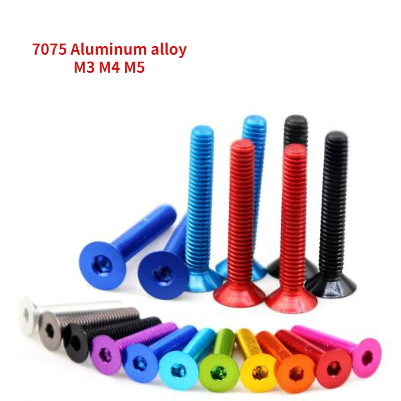 10pcs M3 M4 M5 Colourful Aluminum Alloy 7075 Hex Hexagon Socket Flat Head Machine Screw Bolts Countersunk Head Allen Screw